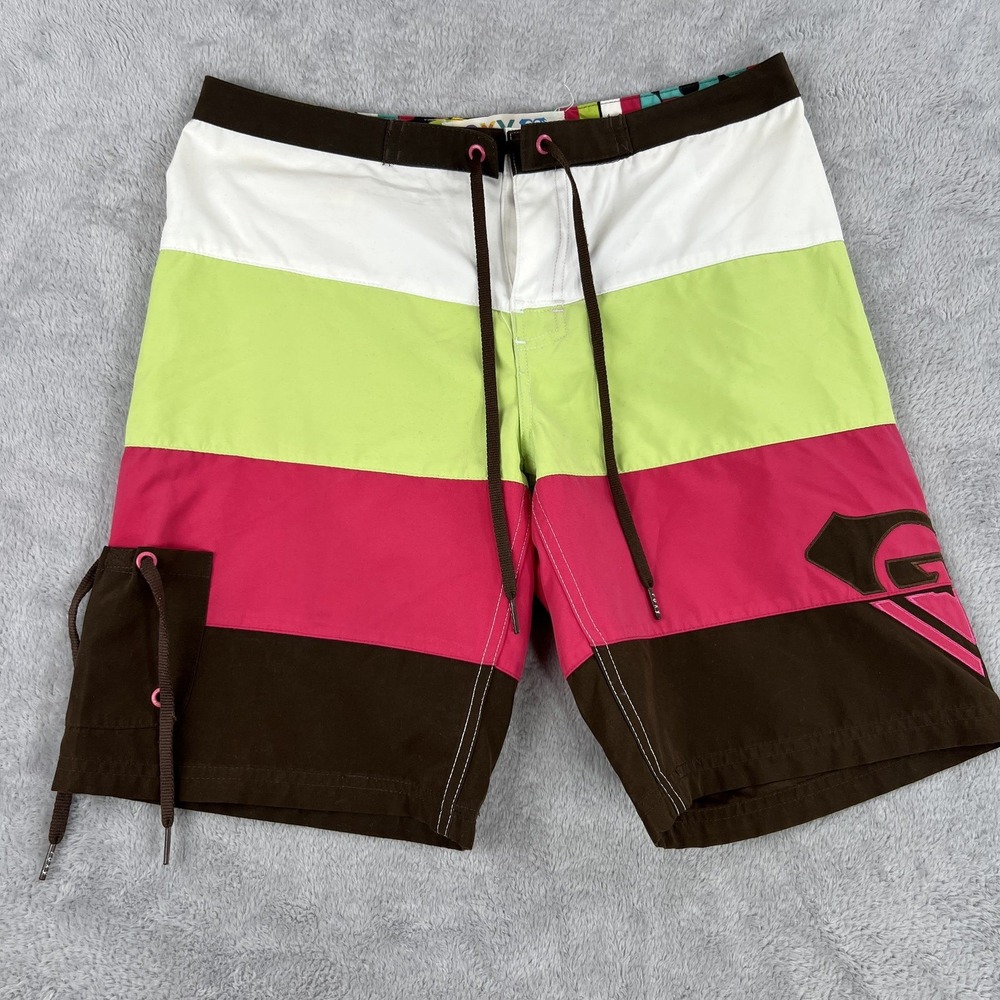 Roxy Board Shorts 1 White Green Pink Color Block Womens Surf Swim Beach Boardies